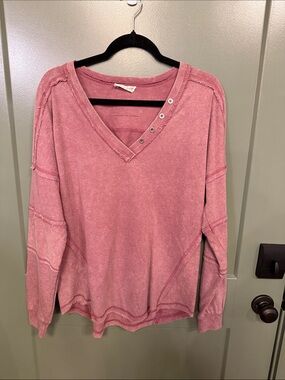 Washed plum V-Neck Pullover Top